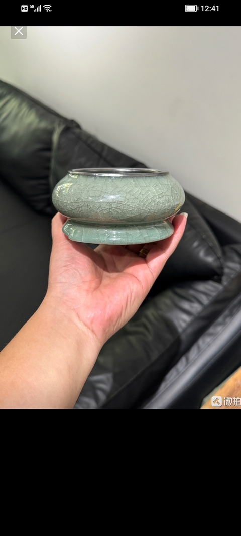 古玩陶瓷龍泉仿官磨口渣斗真品鑒賞圖