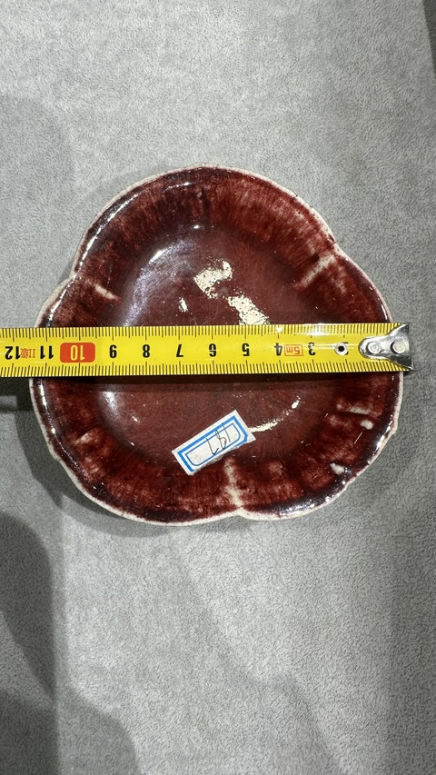 古玩陶瓷紅釉海棠貢盤真品鑒賞圖