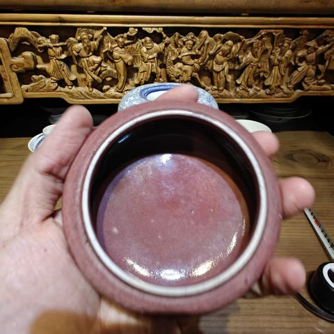 古玩陶瓷霽紅釉鏜鑼洗真品鑒賞圖