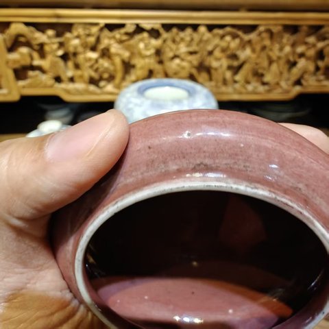 古玩陶瓷霽紅釉鏜鑼洗真品鑒賞圖