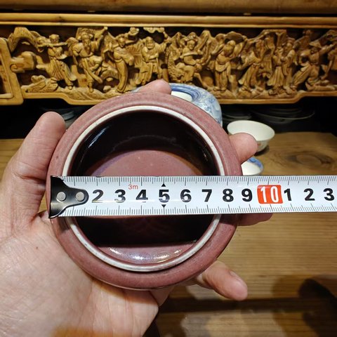 古玩陶瓷霽紅釉鏜鑼洗真品鑒賞圖