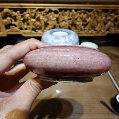 古玩陶瓷霽紅釉鏜鑼洗真品鑒賞圖