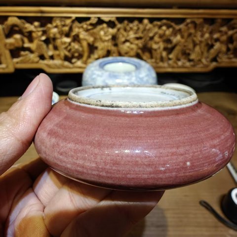 古玩陶瓷霽紅釉鏜鑼洗真品鑒賞圖