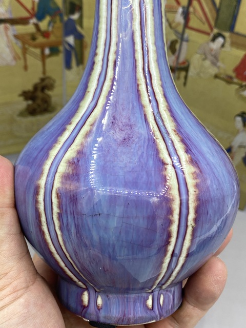 古玩陶瓷鈞紅窯變釉蒜頭瓶真品鑒賞圖