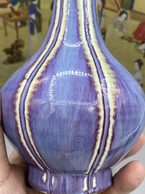 古玩陶瓷鈞紅窯變釉蒜頭瓶真品鑒賞圖