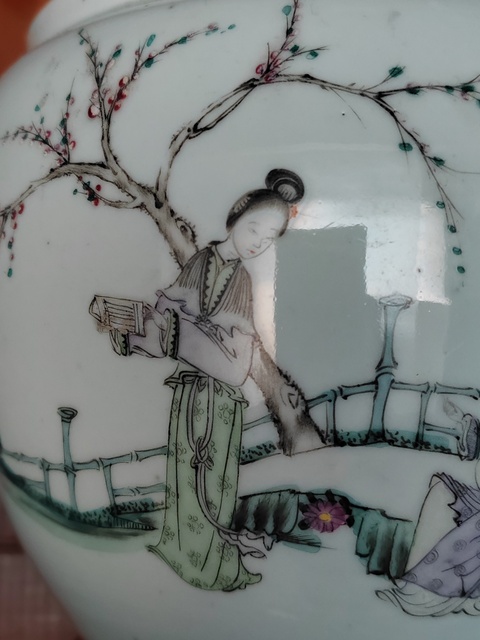 古玩陶瓷民國粉彩仕女人物粥罐拍賣，當前價格1800元