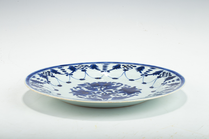 古玩陶瓷清中早·青花描金花卉紋折沿盤真品鑒賞圖