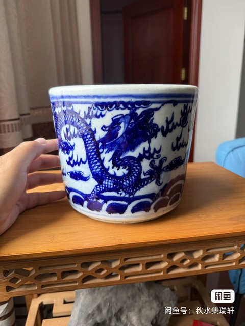 古玩陶瓷晚清青花雙龍戲珠大香爐拍賣，當前價格888元