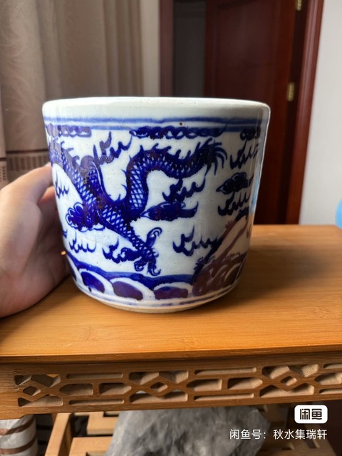 古玩陶瓷晚清青花雙龍戲珠大香爐拍賣，當前價格888元