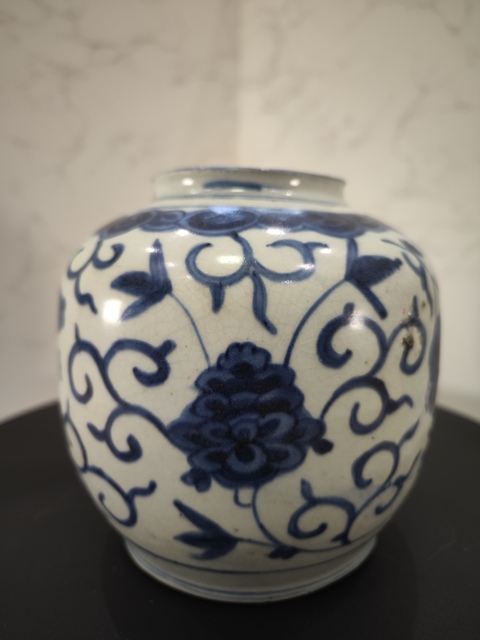古玩陶瓷花間獅子紋青花罐真品鑒賞圖