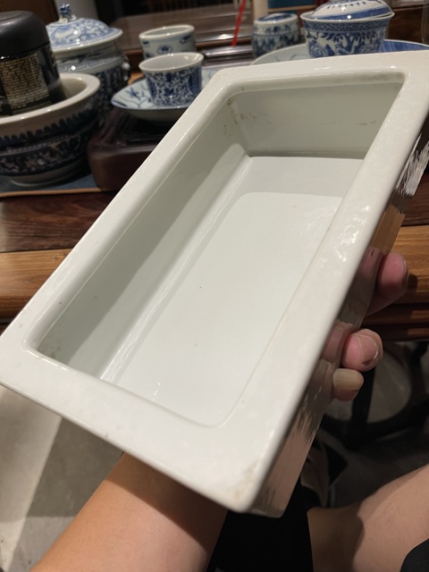 古玩陶瓷白釉四方四足水仙盆真品鑒賞圖