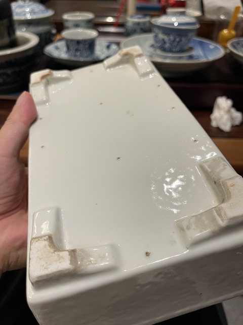 古玩陶瓷白釉四方四足水仙盆真品鑒賞圖