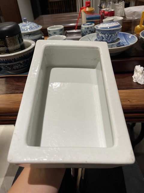 古玩陶瓷白釉四方四足水仙盆真品鑒賞圖