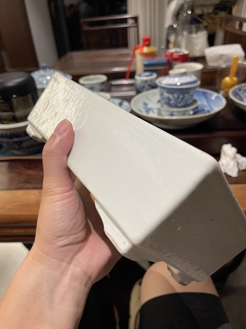 古玩陶瓷白釉四方四足水仙盆真品鑒賞圖