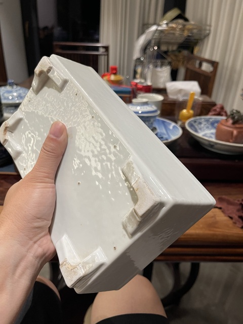 古玩陶瓷白釉四方四足水仙盆真品鑒賞圖