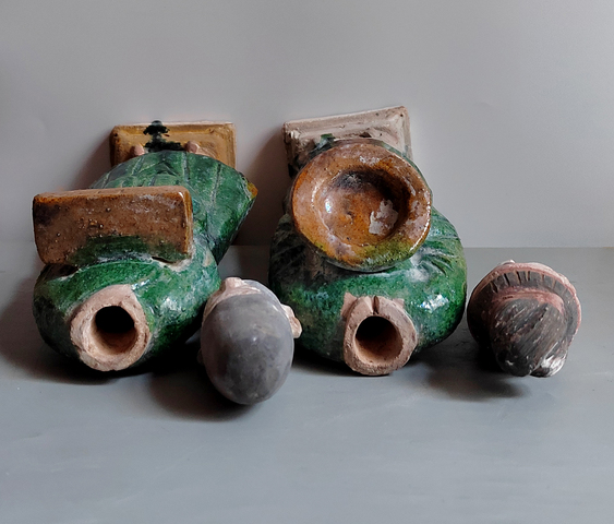 古玩陶瓷明代三彩人物俑一對拍賣，當前價格464元