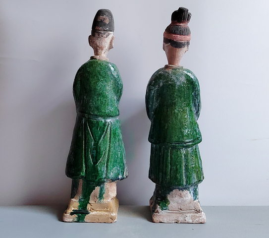 古玩陶瓷明代三彩人物俑一對拍賣，當前價格464元