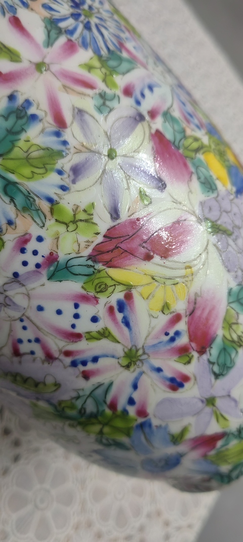 古玩陶瓷民國百花不落地粉彩燈籠瓶真品鑒賞圖