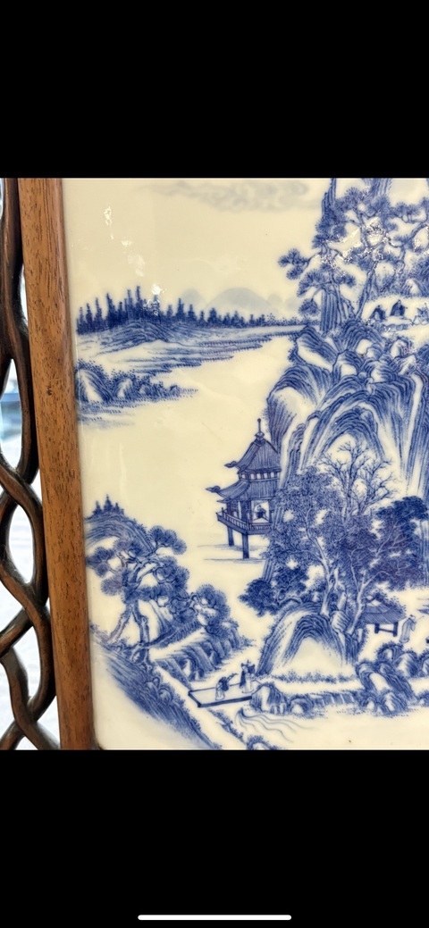 古玩陶瓷山水紋青花瓷板畫真品鑒賞圖
