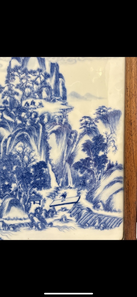 古玩陶瓷山水紋青花瓷板畫真品鑒賞圖