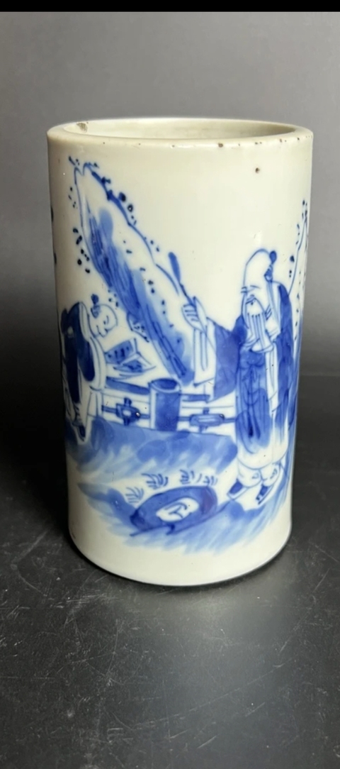 古玩陶瓷青花人物故事紋筆筒真品鑒賞圖