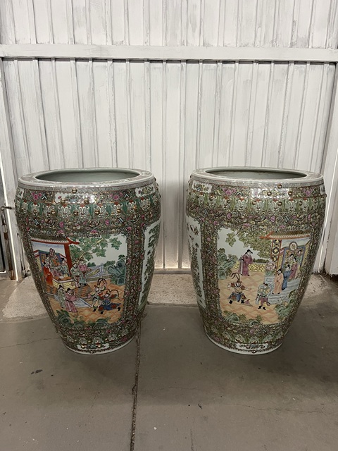 古玩陶瓷廣彩人物故事紋畫缸真品鑒賞圖