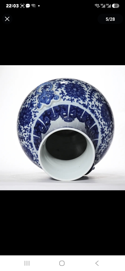 古玩陶瓷青花纏枝花卉紋輔首尊真品鑒賞圖