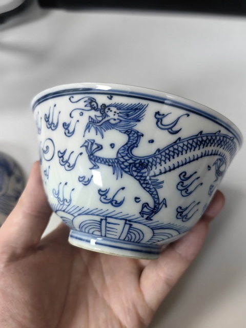 古玩陶瓷青花龍鳳紋蓋碗真品鑒賞圖