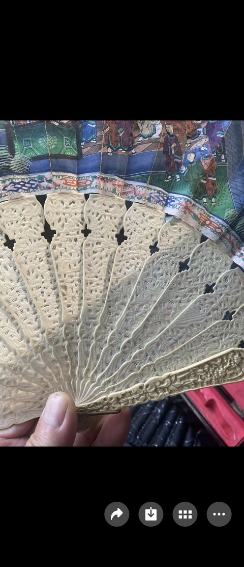 古玩雜項(xiàng)廣州十三行人物浮雕象牙扇真品鑒賞圖