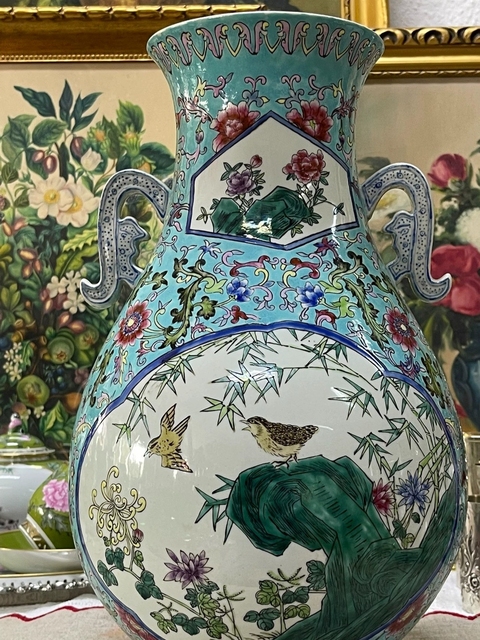 古玩陶瓷花鳥紋粉彩尊真品鑒賞圖