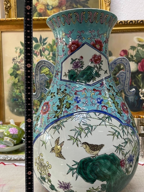 古玩陶瓷花鳥紋粉彩尊真品鑒賞圖