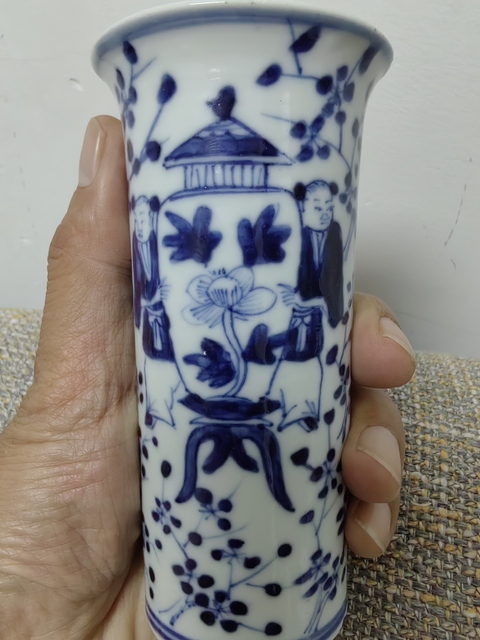 古玩陶瓷喜報平安青花花觚真品鑒賞圖
