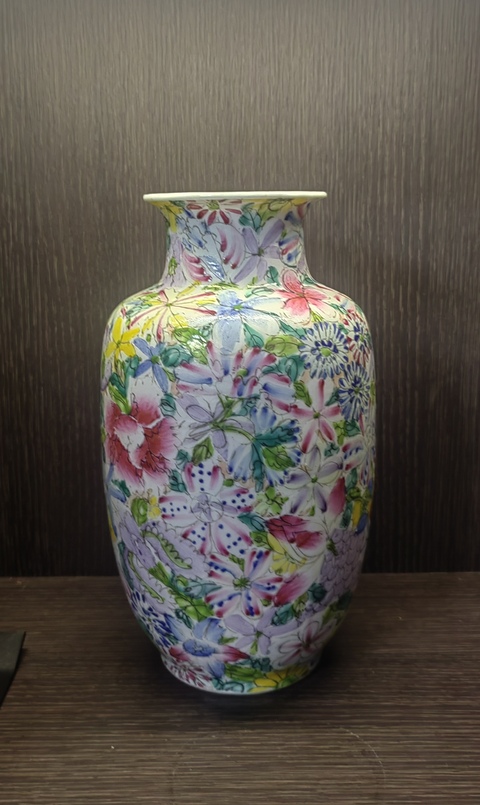 古玩陶瓷粉彩百花紋燈籠瓶真品鑒賞圖