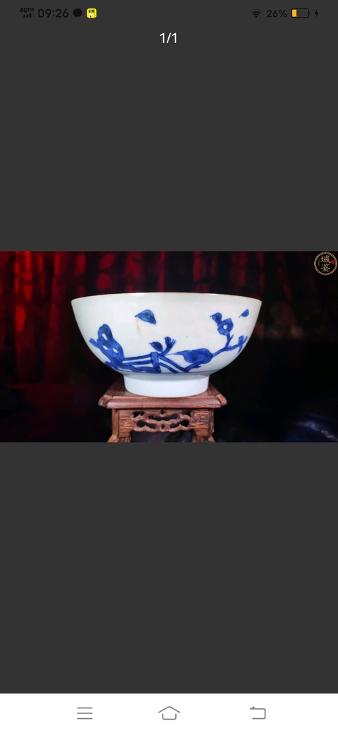 古玩陶瓷青花洞石花卉紋碗真品鑒賞圖