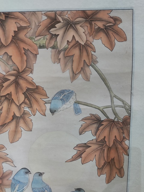 古玩字畫手工原裝原裱河南名家高士美 紅葉小鳥拍賣，當前價格1元