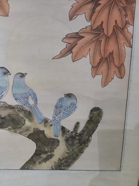 古玩字畫手工原裝原裱河南名家高士美 紅葉小鳥拍賣，當前價格1元