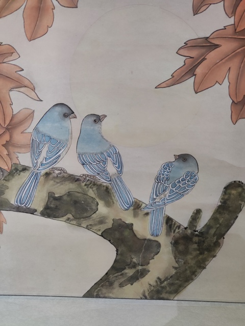 古玩字畫手工原裝原裱河南名家高士美 紅葉小鳥拍賣，當前價格1元