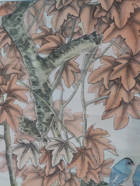 古玩字畫手工原裝原裱河南名家高士美 紅葉小鳥拍賣，當前價格1元