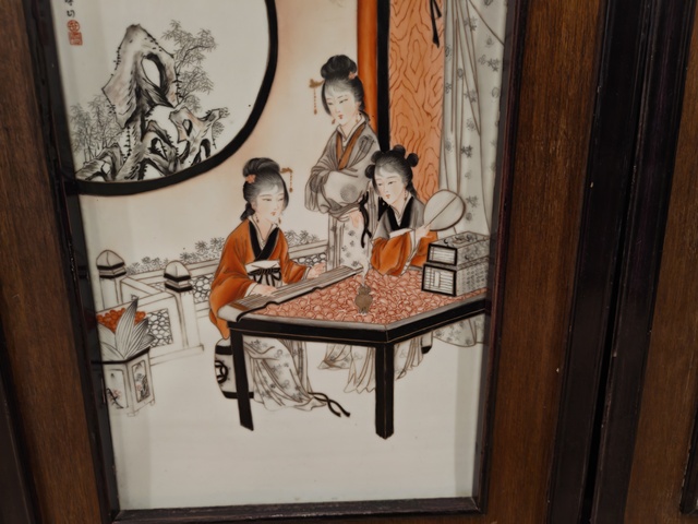 古玩陶瓷墨彩礬紅人物故事紋瓷板真品鑒賞圖