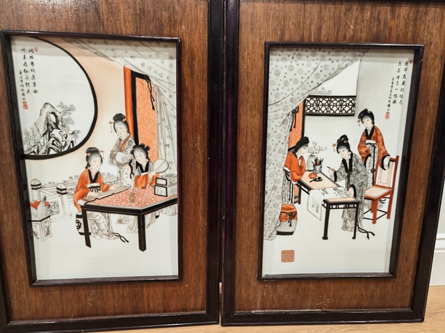 古玩陶瓷墨彩礬紅人物故事紋瓷板真品鑒賞圖