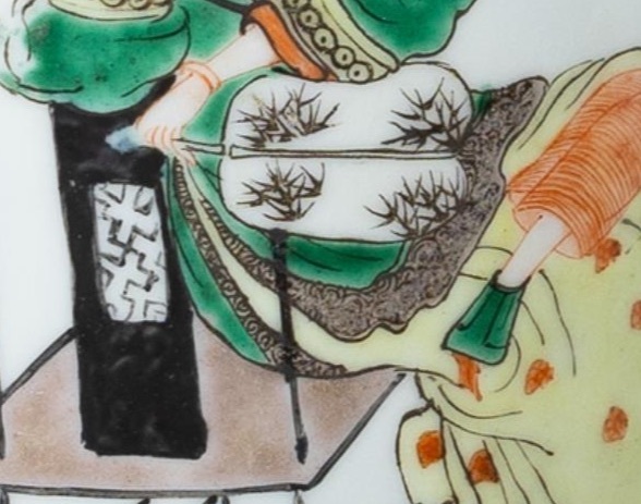 古玩陶瓷五彩仕女人物柳葉瓶真品鑒賞圖