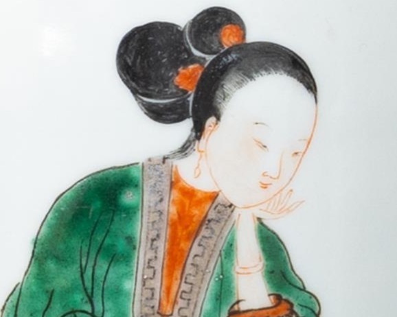 古玩陶瓷五彩仕女人物柳葉瓶真品鑒賞圖