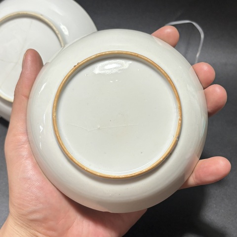 古玩陶瓷清乾隆·青花加彩花卉紋小盤一對拍賣,當前價格488元