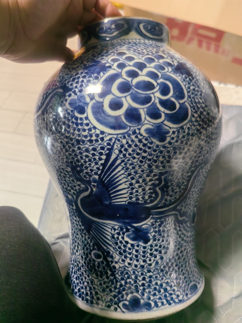 古玩陶瓷鳳穿牡丹紋青花將軍罐真品鑒賞圖