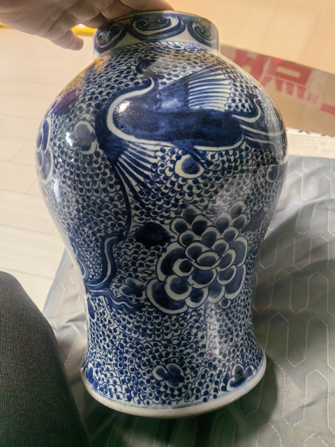 古玩陶瓷鳳穿牡丹紋青花將軍罐真品鑒賞圖
