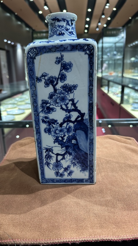 古玩陶瓷花卉紋青花四方難拍真品鑒賞圖
