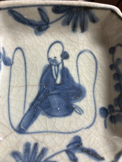 古玩陶瓷青花人物紋四方倭角盤真品鑒賞圖