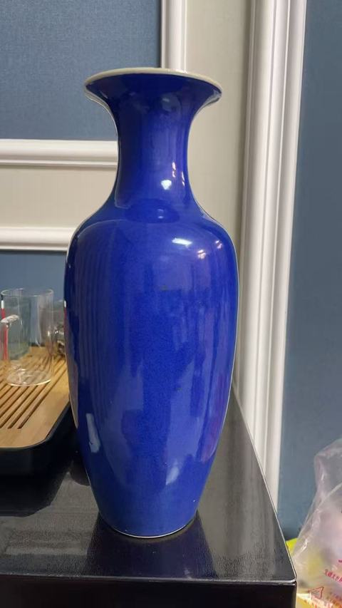 古玩陶瓷晚清灑藍釉瓶真品鑒賞圖