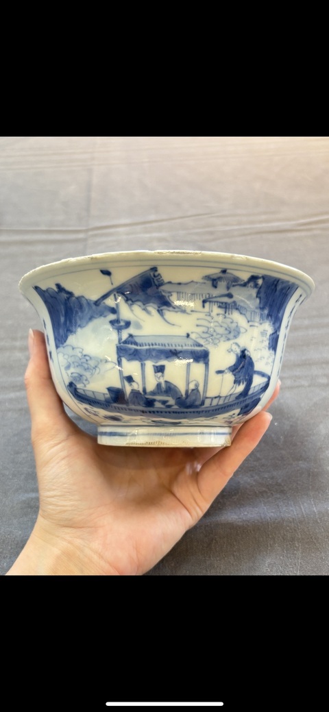 古玩陶瓷赤壁賦青花碗真品鑒賞圖