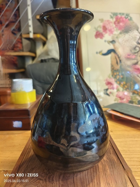 古玩陶瓷黑釉鐵花斑玉壺春瓶真品鑒賞圖